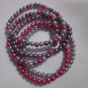 Pink, Purple and Silver Bracelet Set.